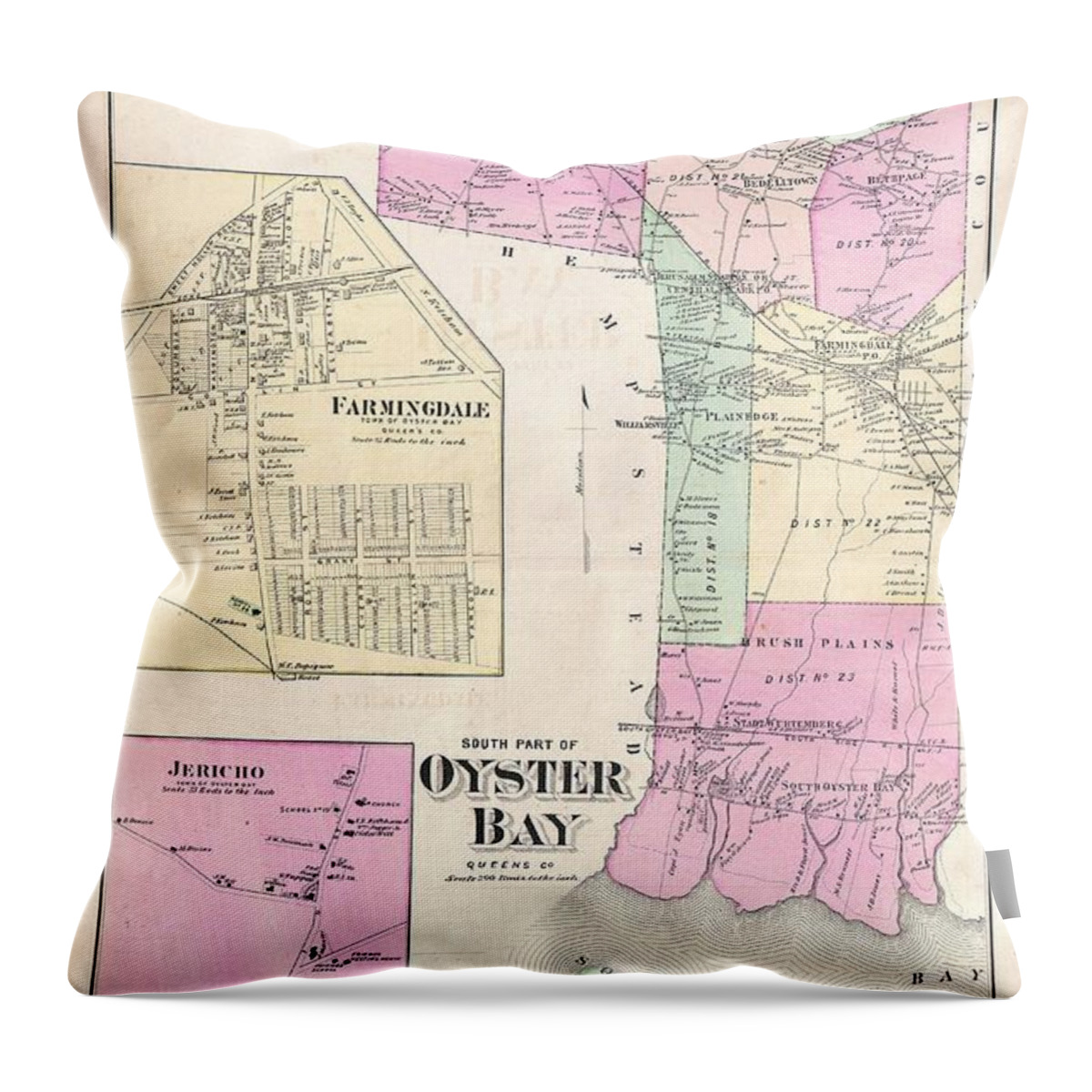 1873 Beers Map Of Oyster Bay Throw Pillow featuring the photograph 1873 Beers Map of Oyster Bay Queens New York City by Paul Fearn