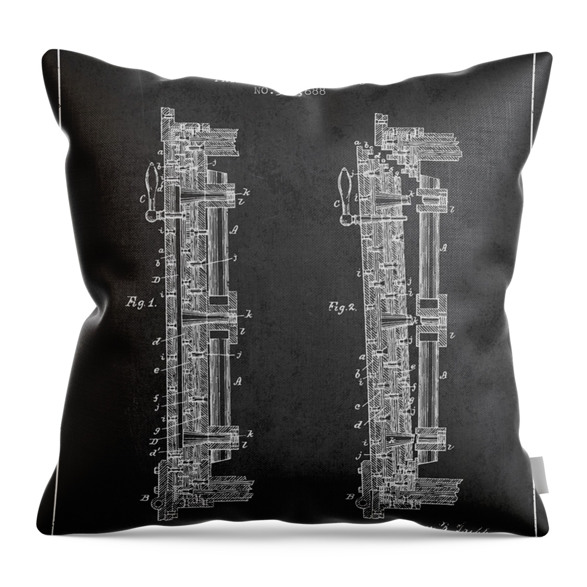 Bank Safe Throw Pillow featuring the digital art 1885 Bank Safe Door Patent - charcoal by Aged Pixel