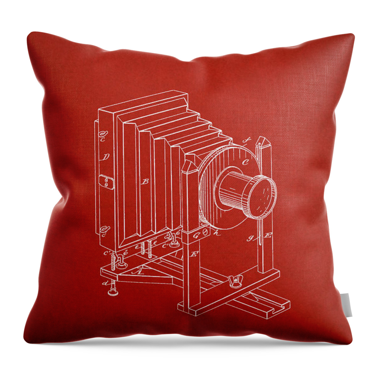 Patent Throw Pillow featuring the digital art 1888 Camera Us Patent Invention Drawing - Red by Todd Aaron