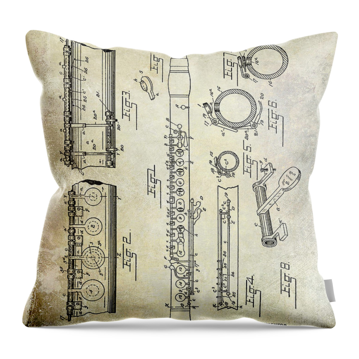 Clarinet Throw Pillow featuring the photograph 1894 Clarinet Patent by Jon Neidert