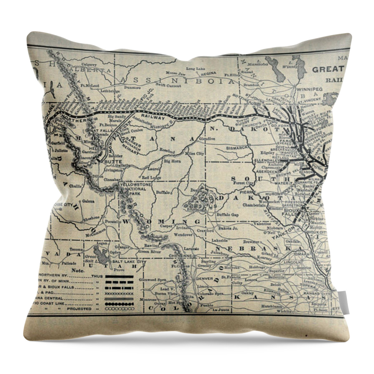 1897 Throw Pillow featuring the painting 1897 American Great Northern Railway by Vintage Collectables