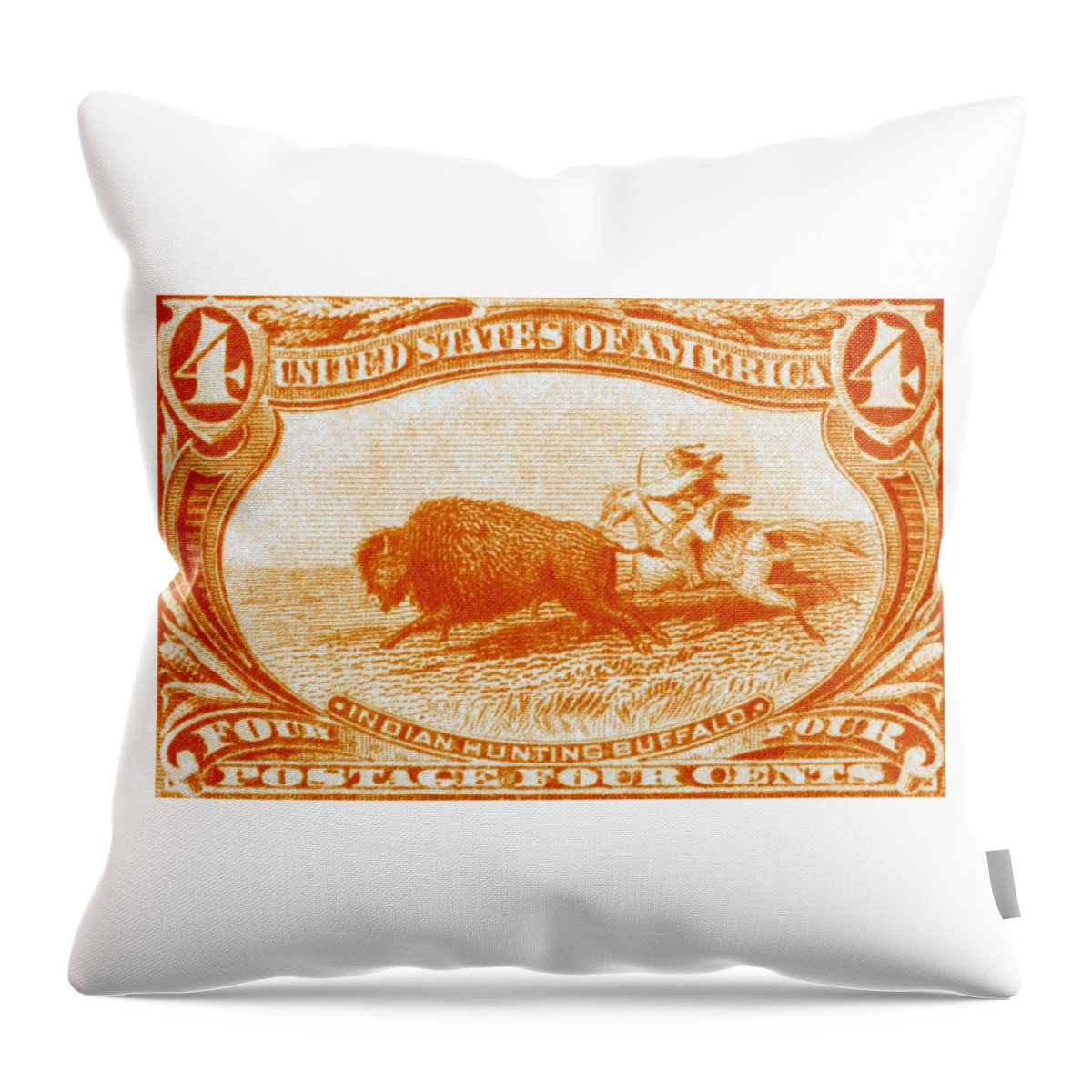 American Indian Throw Pillow featuring the painting 1898 Indian Hunting Buffalo by Historic Image