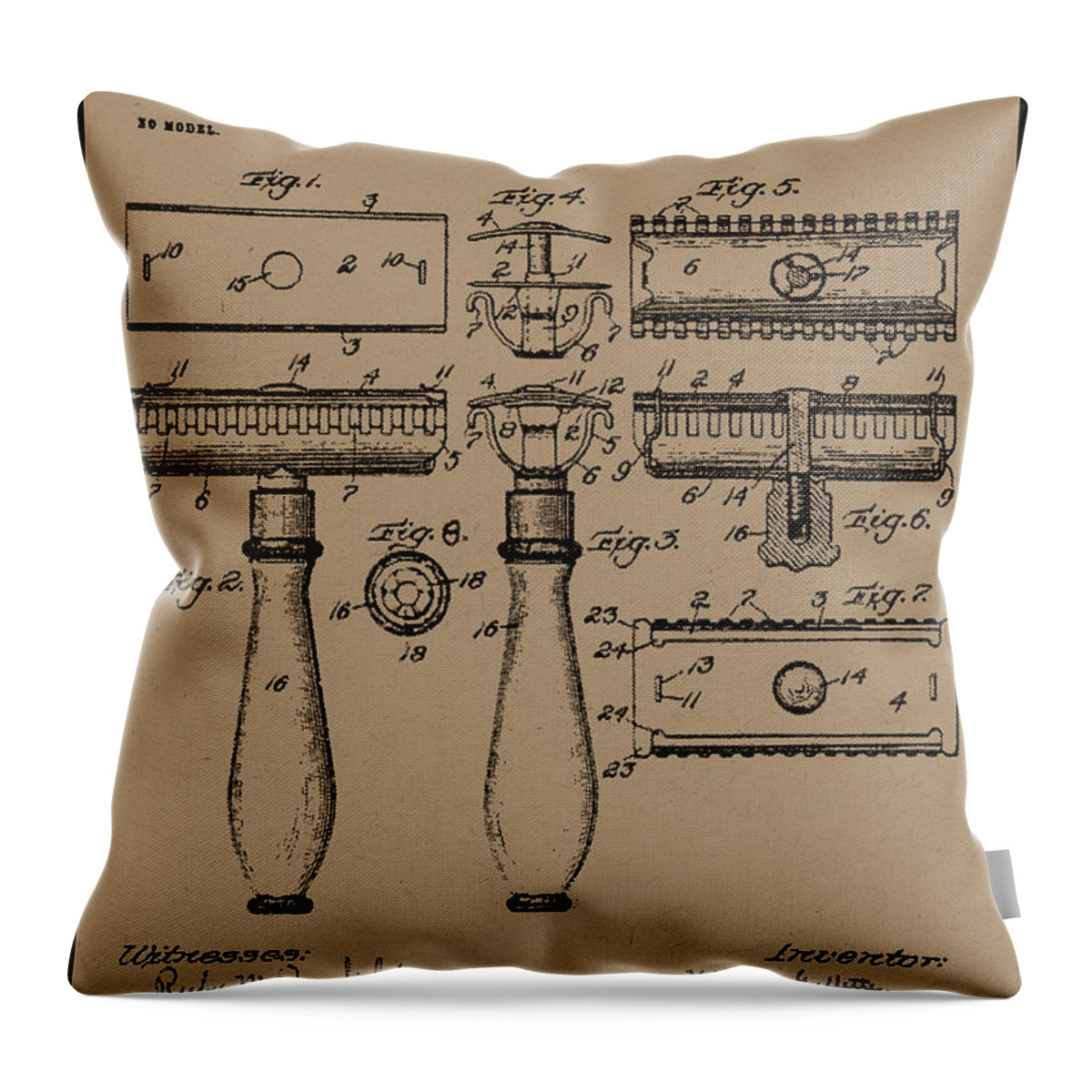 1904 Gillette Razor Patent Drawing Throw Pillow featuring the painting 1904 Gillette Razor Patent Drawing by King G Gillette