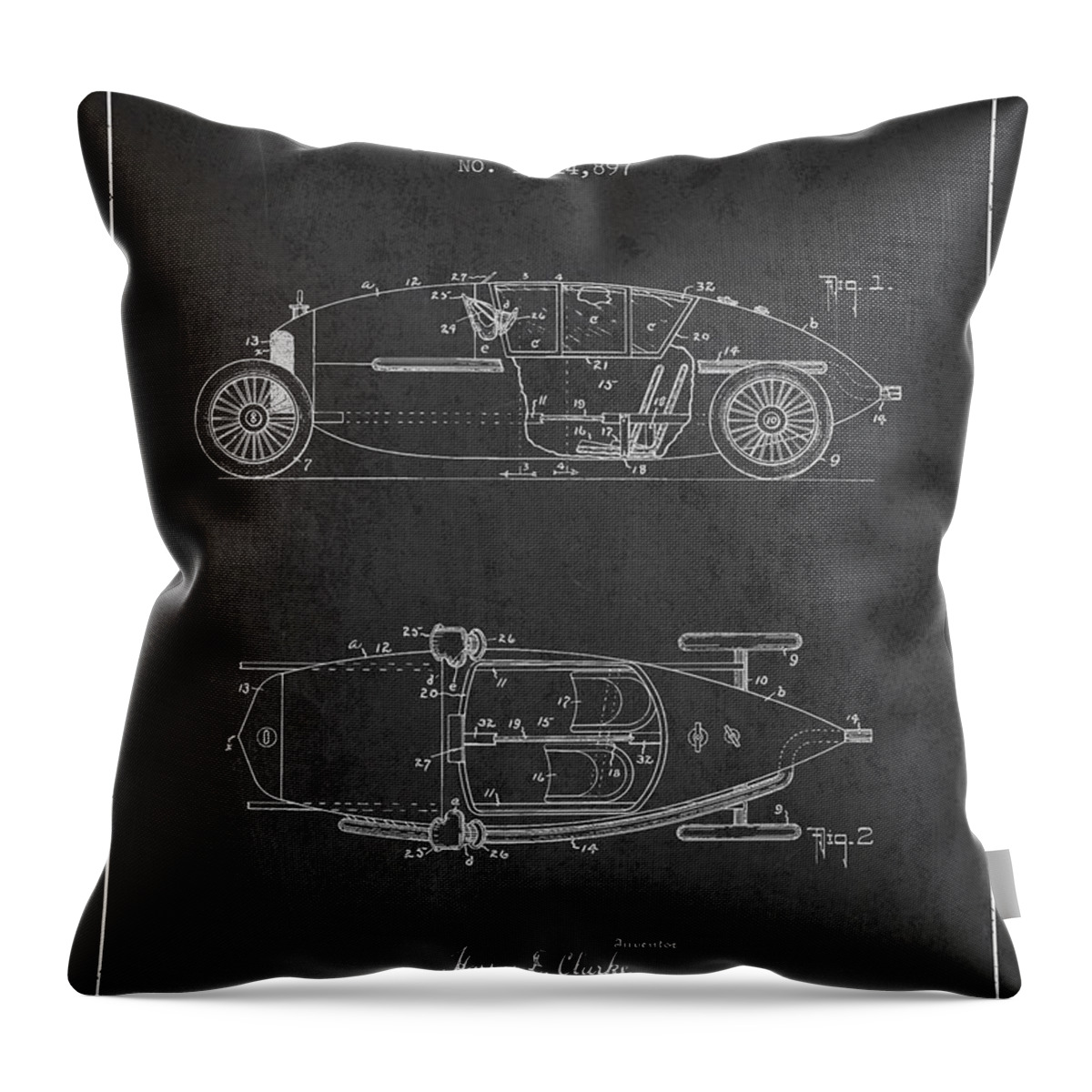 Racing Throw Pillow featuring the digital art 1917 Racing Vehicle Patent - Charcoal by Aged Pixel