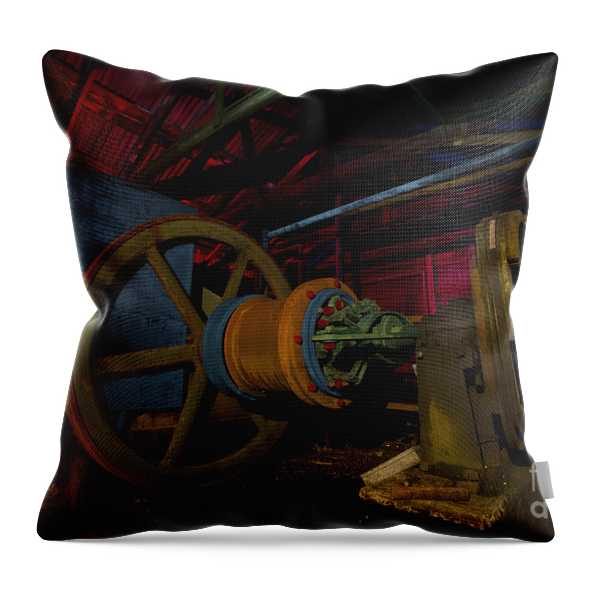 35 Hp Superior Oilfield Engine Throw Pillow featuring the photograph 1920 Superior oilfield engine pump house by Keith Kapple