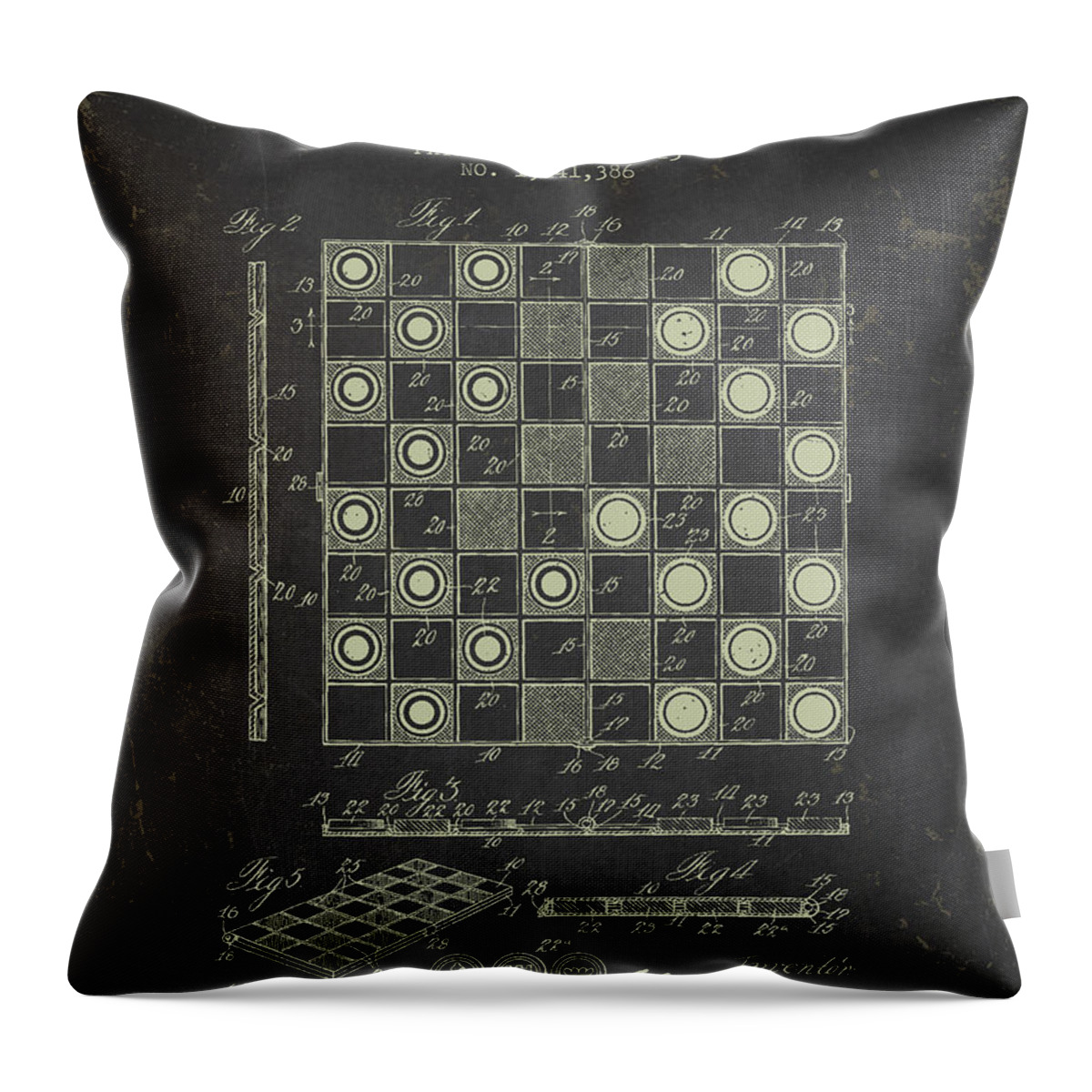 Patent Throw Pillow featuring the digital art 1923 Chess Board Patent - Dark Grunge by Aged Pixel