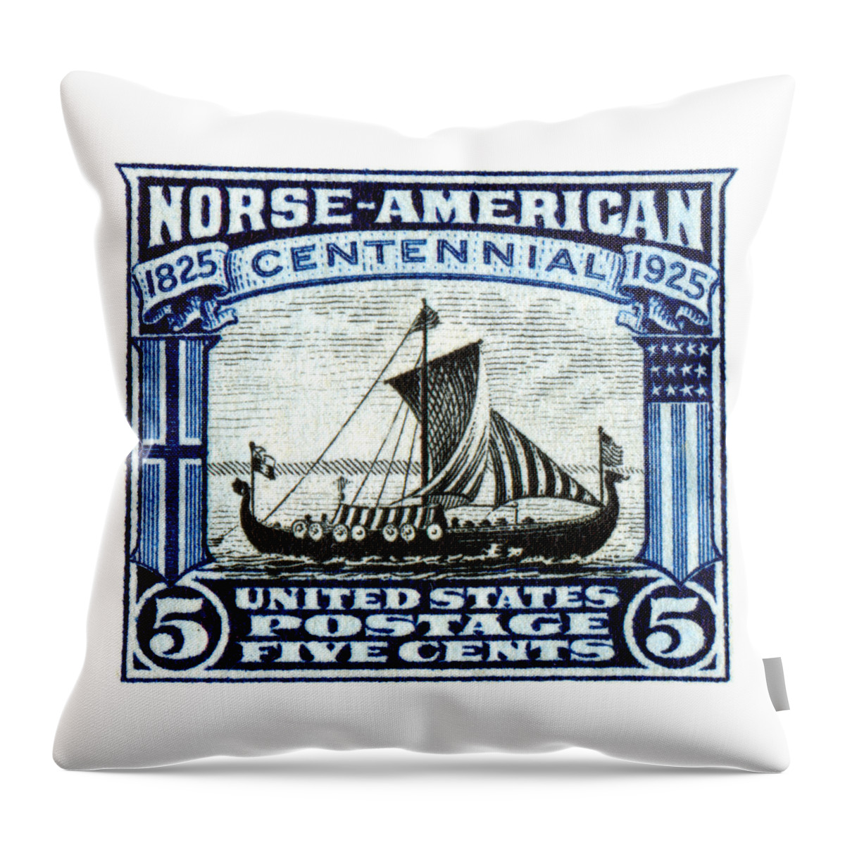 Norse American Throw Pillow featuring the painting 1925 Norse American Stamp by Historic Image