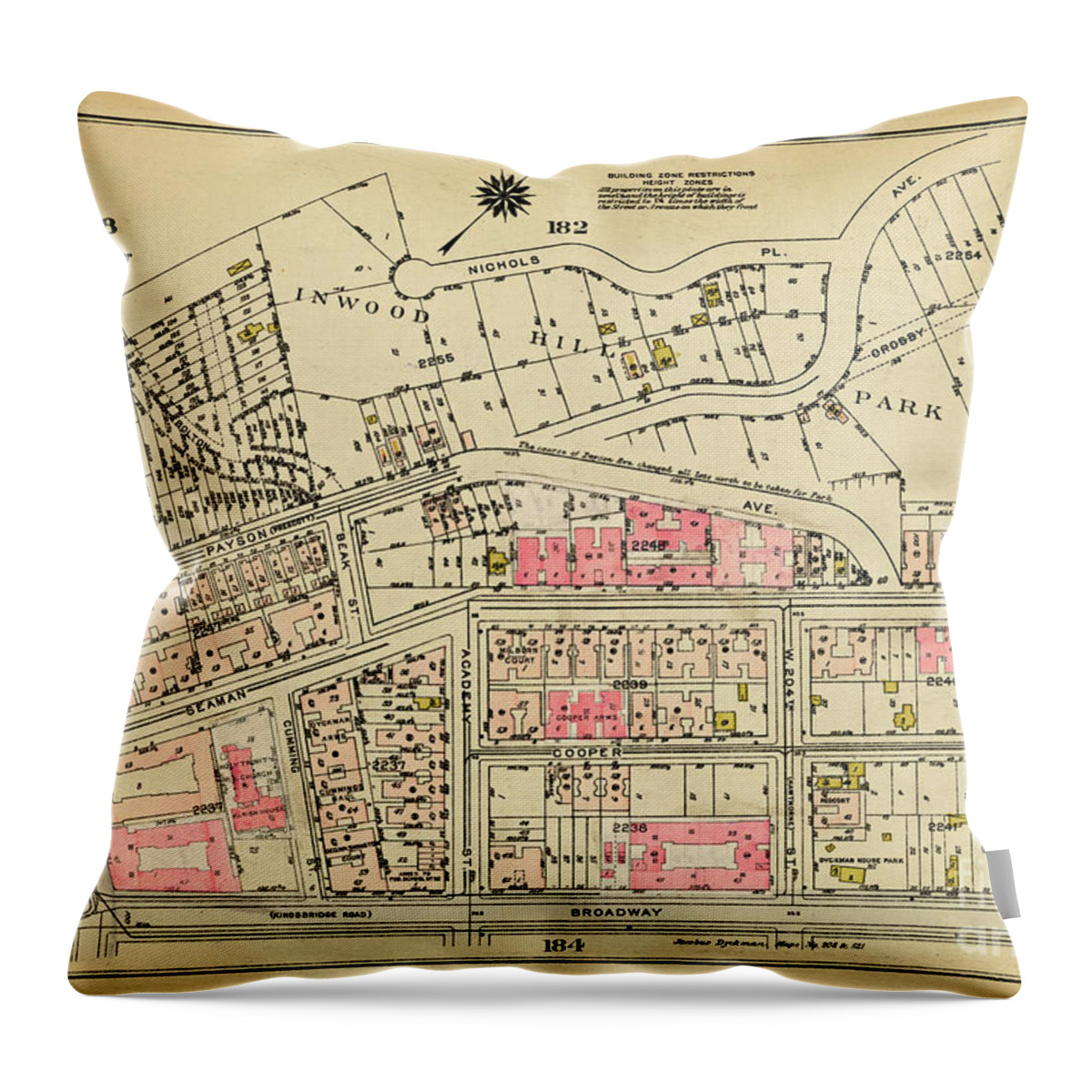 Map Throw Pillow featuring the photograph 1927 Inwood Map by Cole Thompson