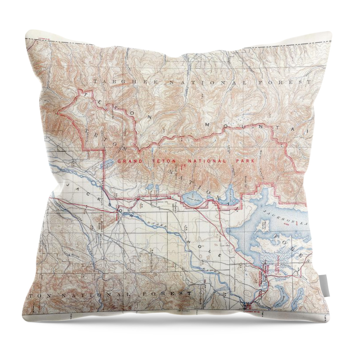 1929 U.s.g.s. Map Of Grand Teton National Park Throw Pillow featuring the photograph 1929 USGS Map of Grand Teton National Park Wyoming by Paul Fearn