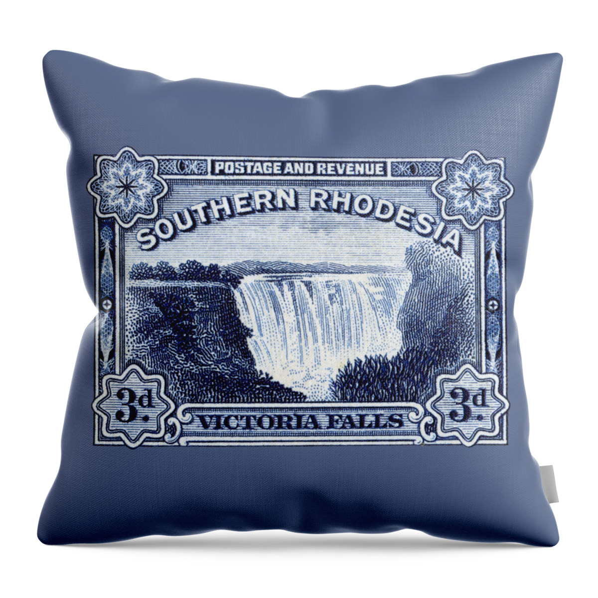 Waterfall Throw Pillow featuring the painting 1932 Southern Rhodesia Victoria Falls Stamp by Historic Image