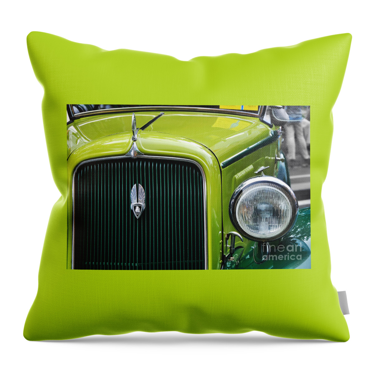 Photography Throw Pillow featuring the photograph 1934 Plymouth - Badge Grill Hood Ornament by Kaye Menner