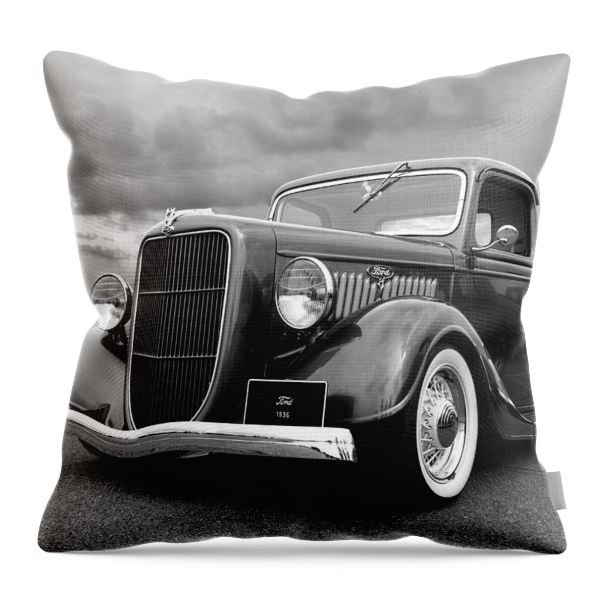 1936 Ford V8 Throw Pillow featuring the photograph 1936 Ford V8 in Black and White by Gill Billington
