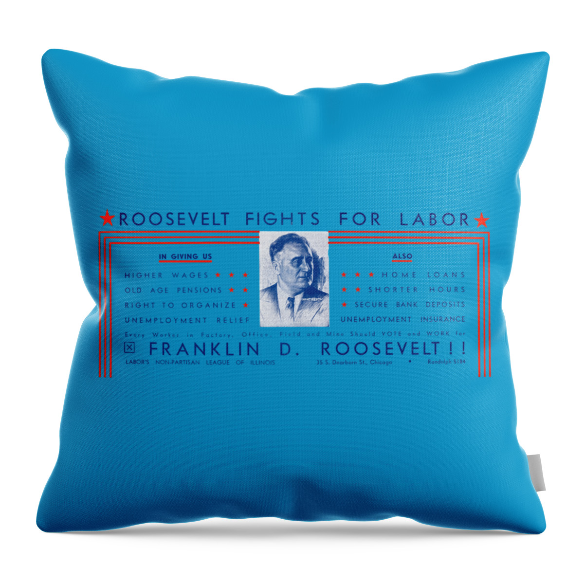 Franklin D Roosevelt Throw Pillow featuring the painting 1936 Roosevelt Fights For Labor by Historic Image