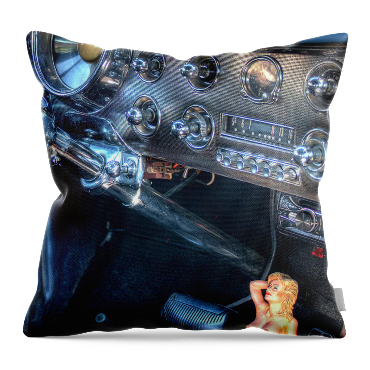 1941 Ford Coupe Throw Pillow featuring the photograph 1941 Ford Coupe Custom Dashboard and Gearshift by Doug Matthews