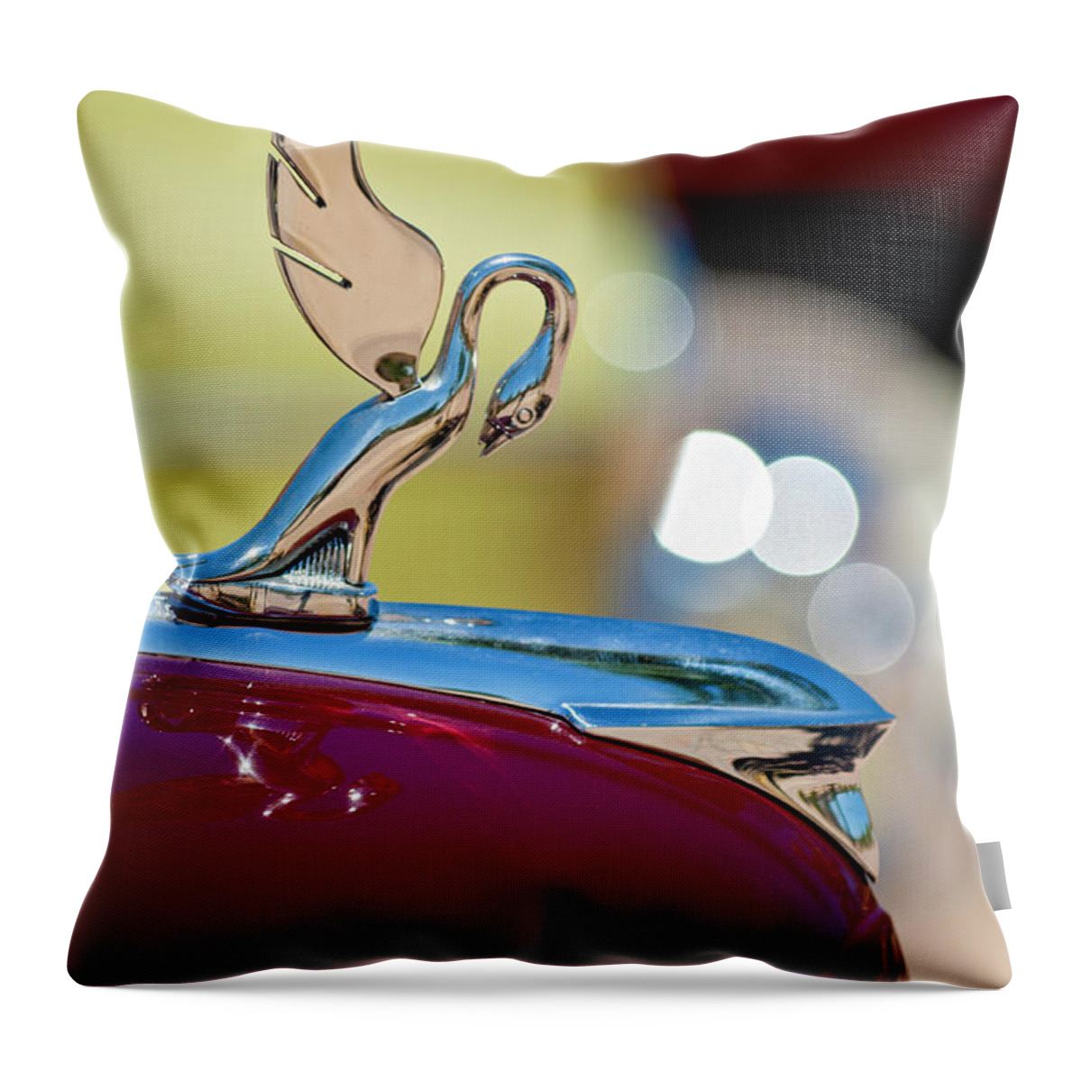1947 Packard Coupe Throw Pillow featuring the photograph 1947 Packard Coupe Hood Ornament by Jill Reger