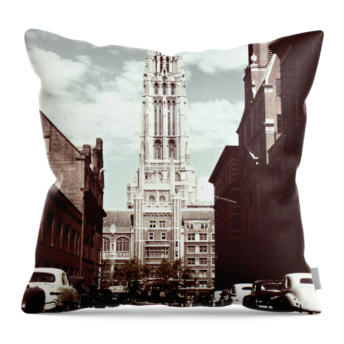 Historical Throw Pillow featuring the photograph 1950s Riverside Church New York by Marilyn Hunt