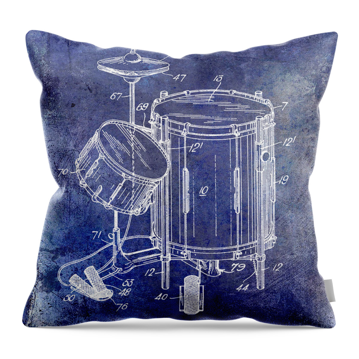 Drum Throw Pillow featuring the photograph 1951 Drum Kit Patent Blue by Jon Neidert