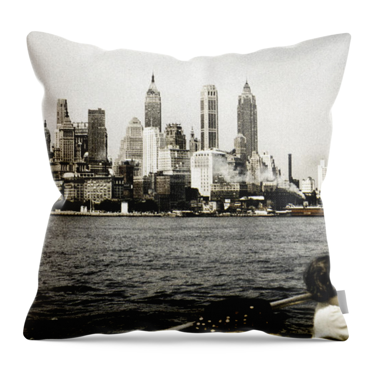 1951 Throw Pillow featuring the photograph 1951 Lower Manhattan NY Vintage 2 by Marilyn Hunt