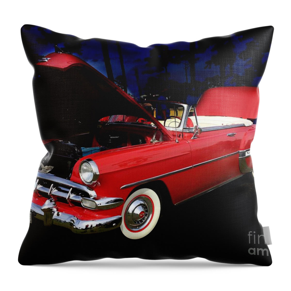 Red Belair Throw Pillow featuring the photograph 1954 BelAir Convertible by Anne Sands