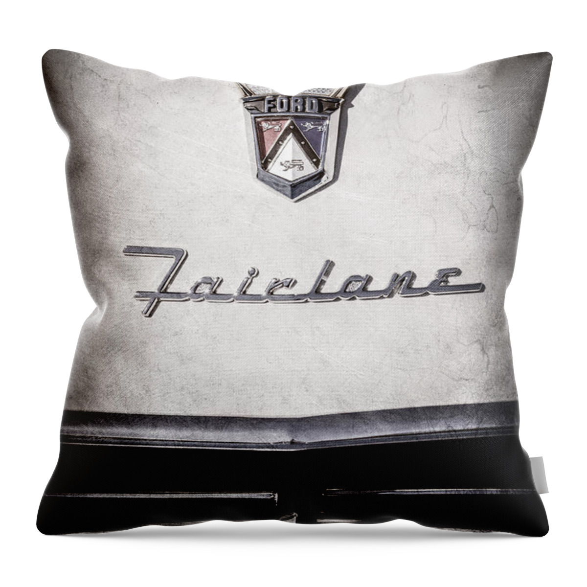 1955 Ford Fairlane Crown Victoria Emblem Throw Pillow featuring the photograph 1955 Ford Fairlane Crown Victoria Emblem -1713ac by Jill Reger