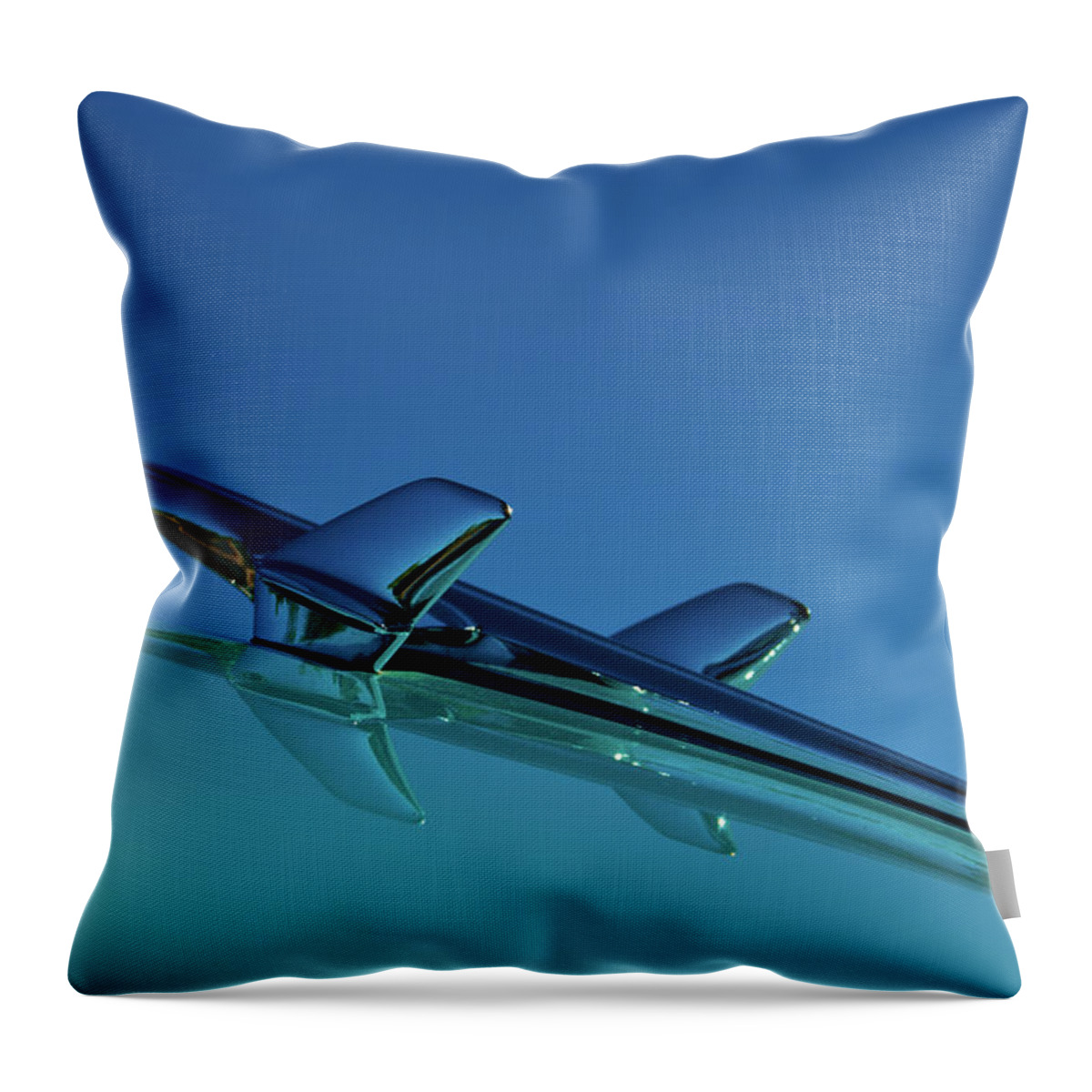 Chevy Throw Pillow featuring the photograph 1956 Chevy Belair Hood Ornament by Jani Freimann