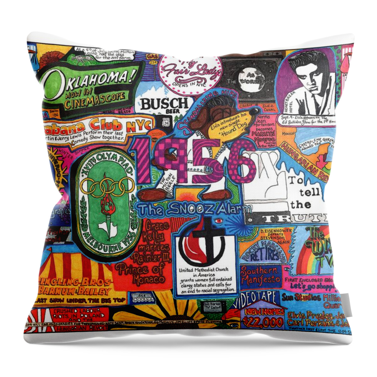 Events Of 1956 Throw Pillow featuring the drawing 1956 by David Sutter