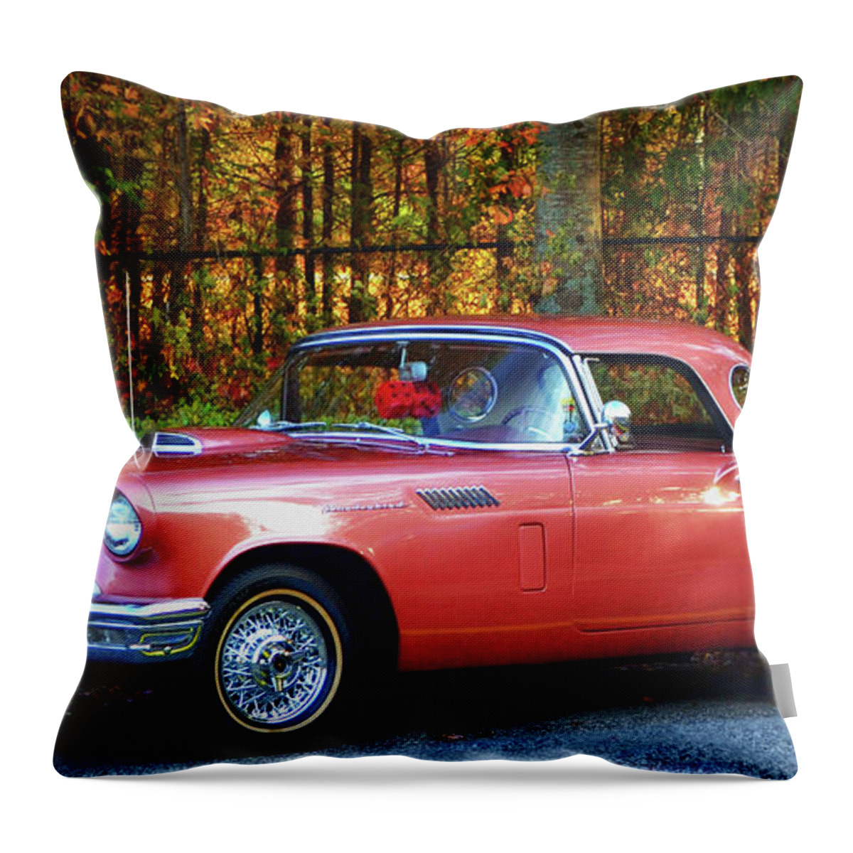 Transportation Throw Pillow featuring the photograph 1957 Thunderbird 003 by George Bostian