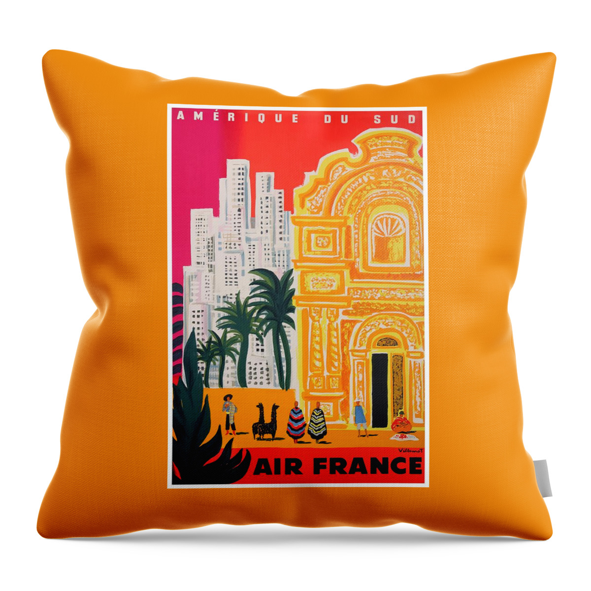 Air France Throw Pillow featuring the digital art 1958 Air France Amerique du Sud Travel Poster by Retro Graphics