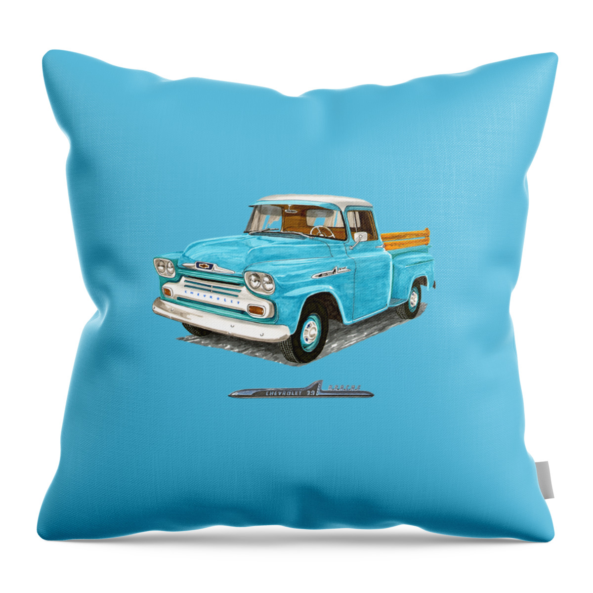 1958 Throw Pillow featuring the painting Apache Pick up Truck by Jack Pumphrey