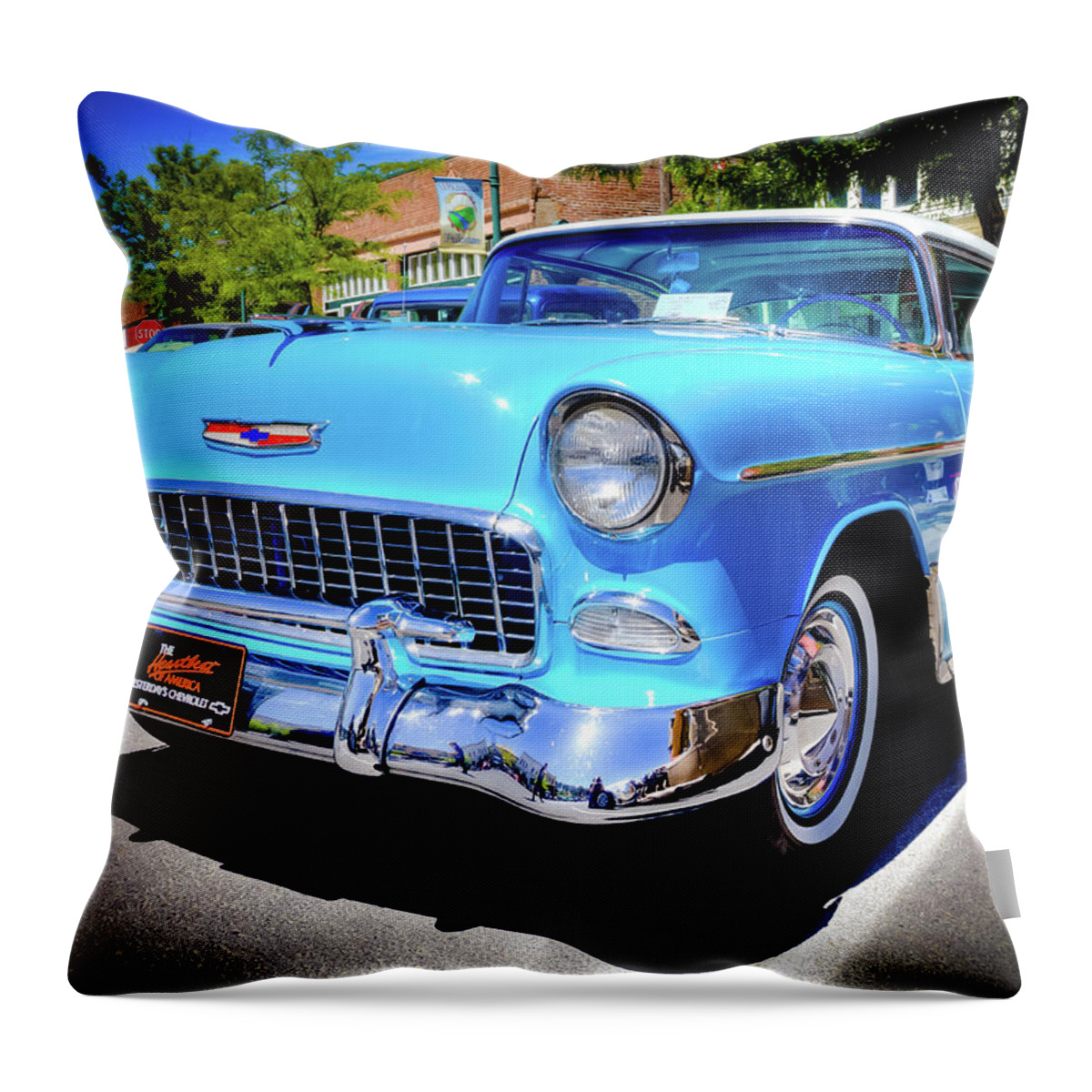 1955 Chevy Baby Blue Throw Pillow featuring the photograph 1955 Chevy Baby Blue by David Patterson