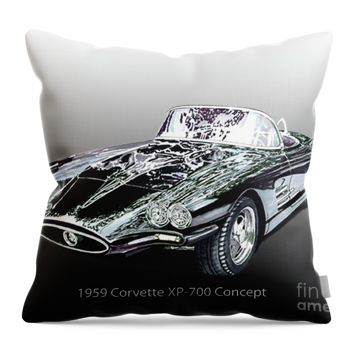 Survived Being Crushed Throw Pillow featuring the painting 1959 Corvette X P 700 Concept by Jack Pumphrey