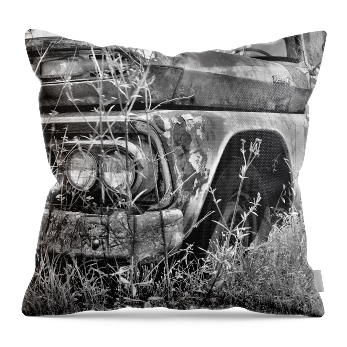 1961 Chevrolet Apache 10 Black And White 4 Throw Pillow featuring the photograph 1961 Chevrolet Apache 10 Black And White 4 by Lisa Wooten