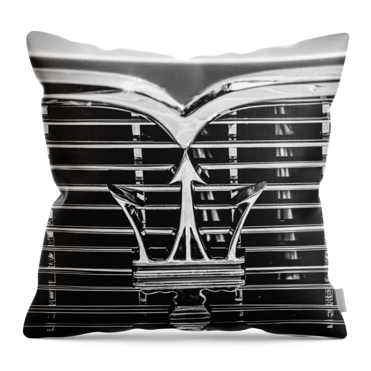 1961 Maserati 3500 Gt Coupe Speciale Grille Emblem Throw Pillow featuring the photograph 1961 Maserati 3500 GT Coupe Speciale Grille Emblem -0995bw by Jill Reger