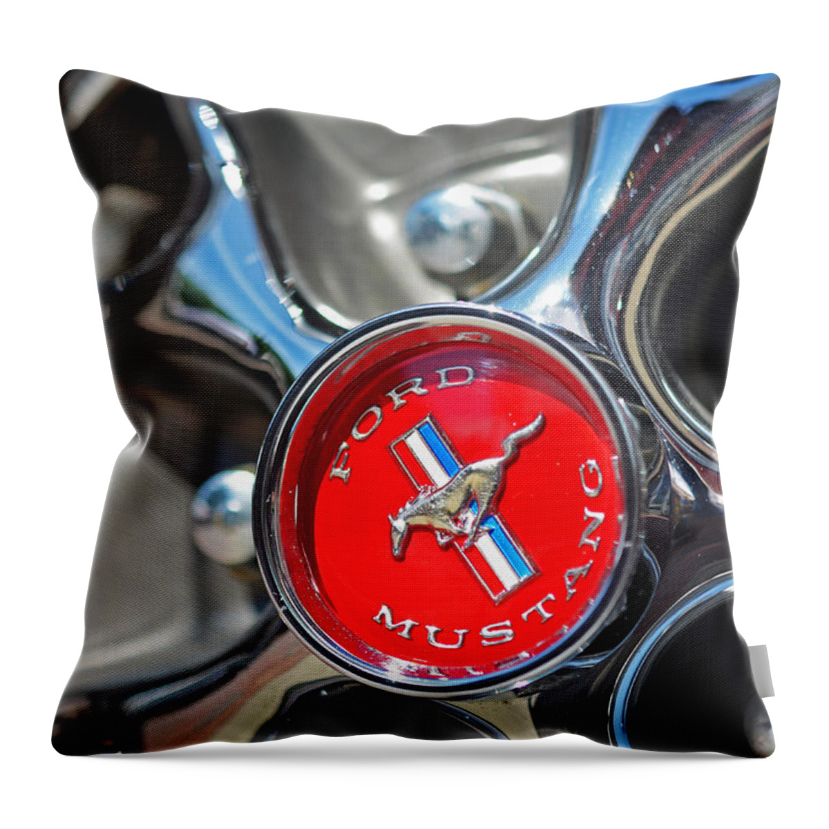 Ford Throw Pillow featuring the photograph 1965 Classic Ford Mustang Rim Color by Toby McGuire