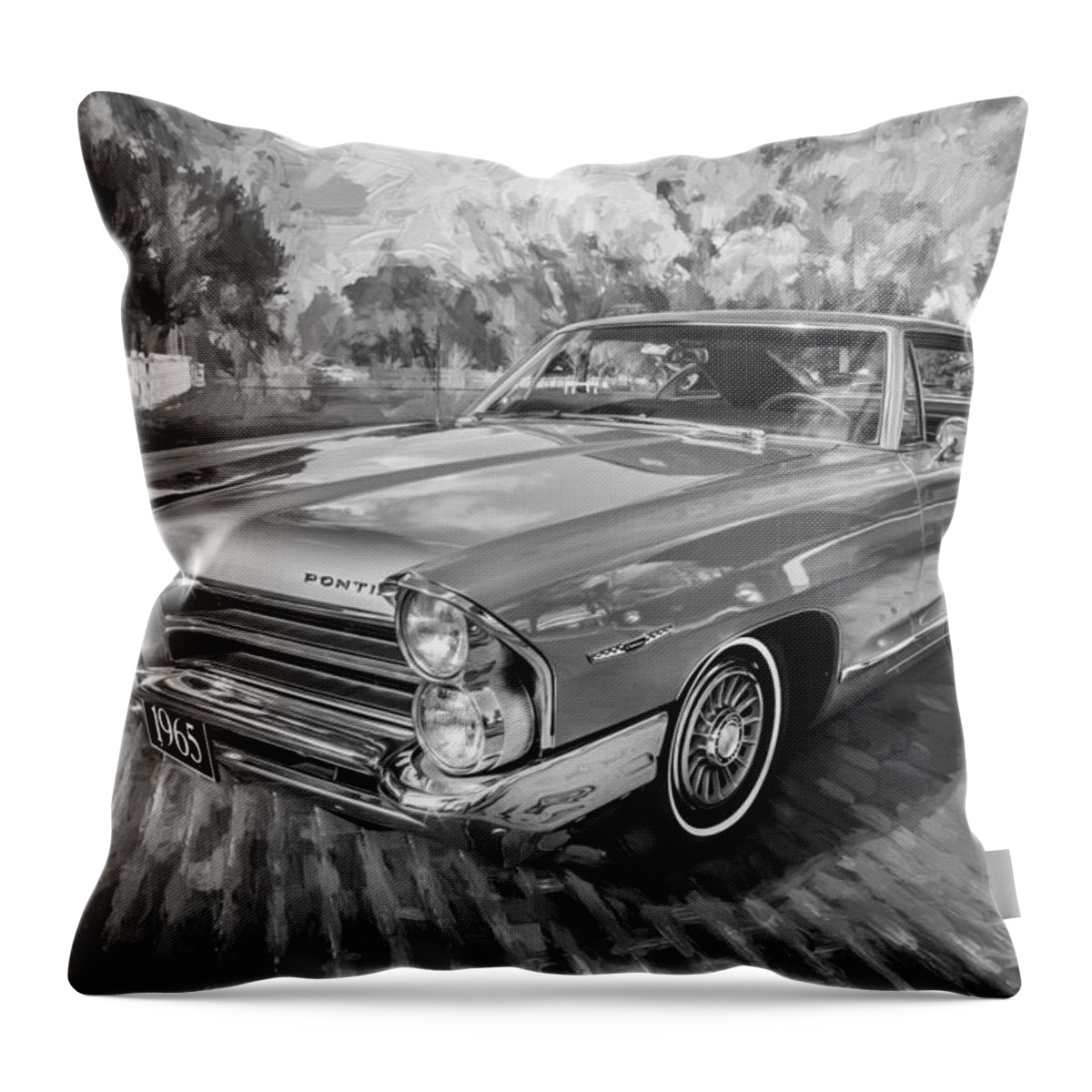 1965 Pontiac Throw Pillow featuring the photograph 1965 Pontiac Catalina Coupe Painted BW by Rich Franco