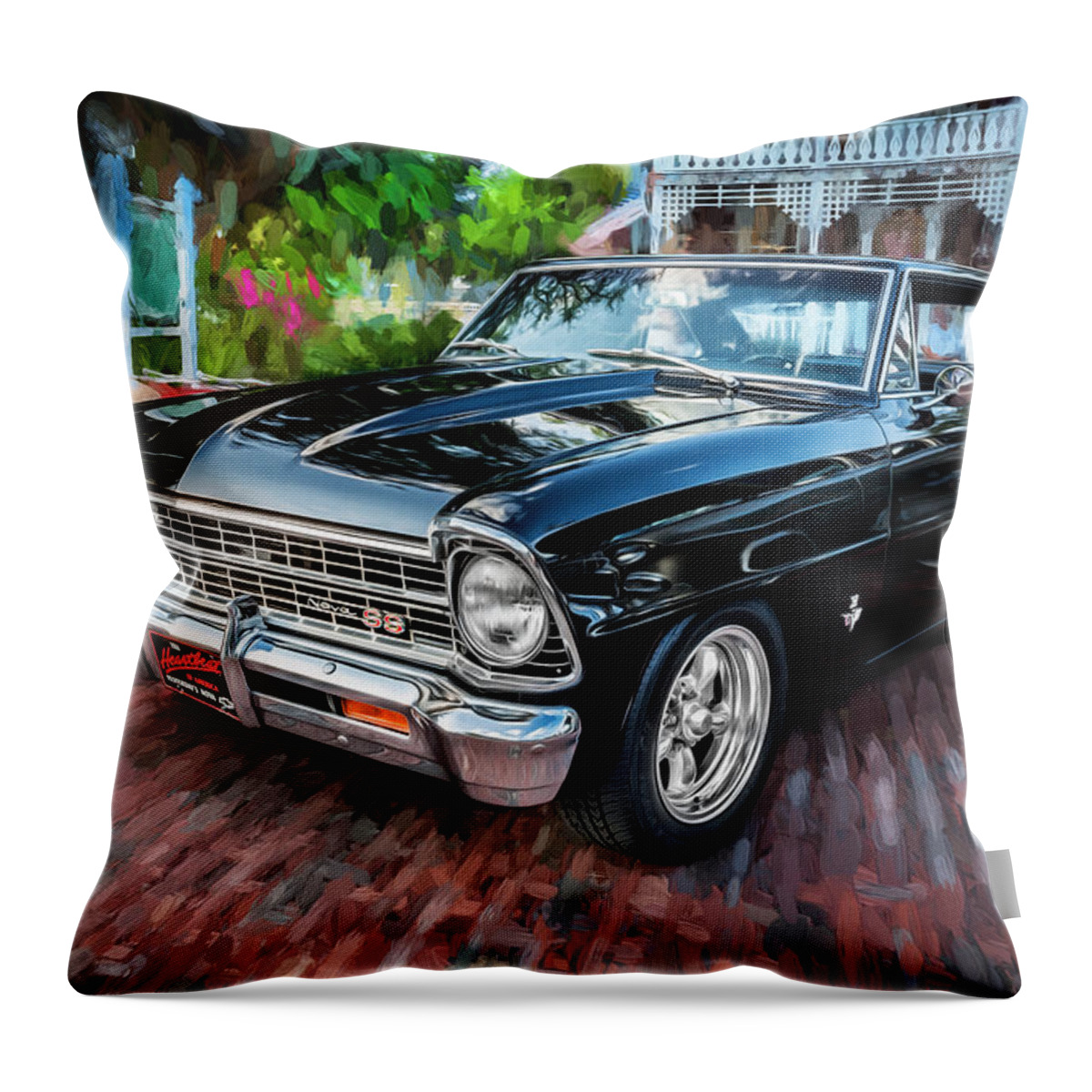 1967 Chevrolet Throw Pillow featuring the photograph 1967 Chevrolet Nova Super Sport Painted BW 4 by Rich Franco