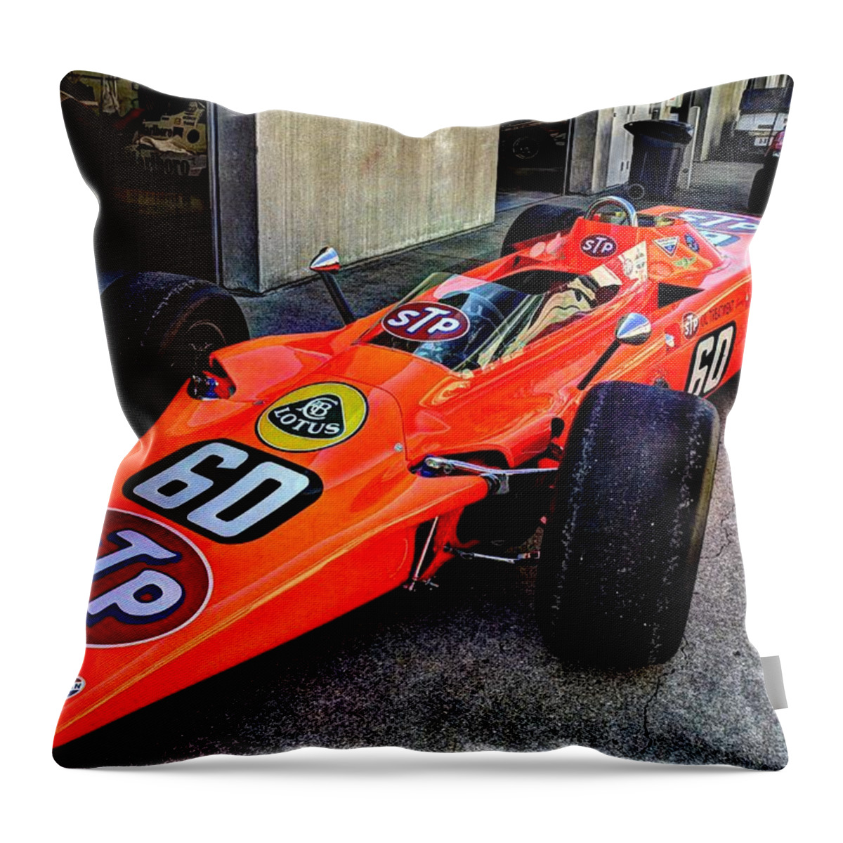Josh Williams Photography Throw Pillow featuring the photograph 1968 Lotus 56 Turbine Indy Car #60 angle by Josh Williams