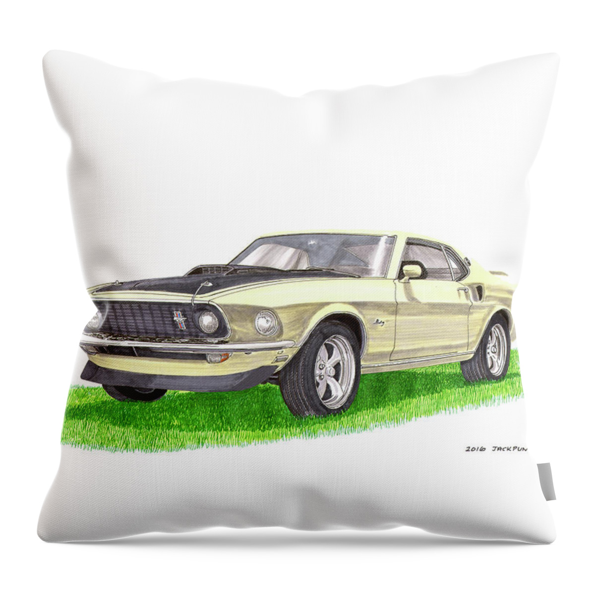 1969 Ford Mustang Fastback Throw Pillow featuring the painting 1969 Mustang Fastback by Jack Pumphrey