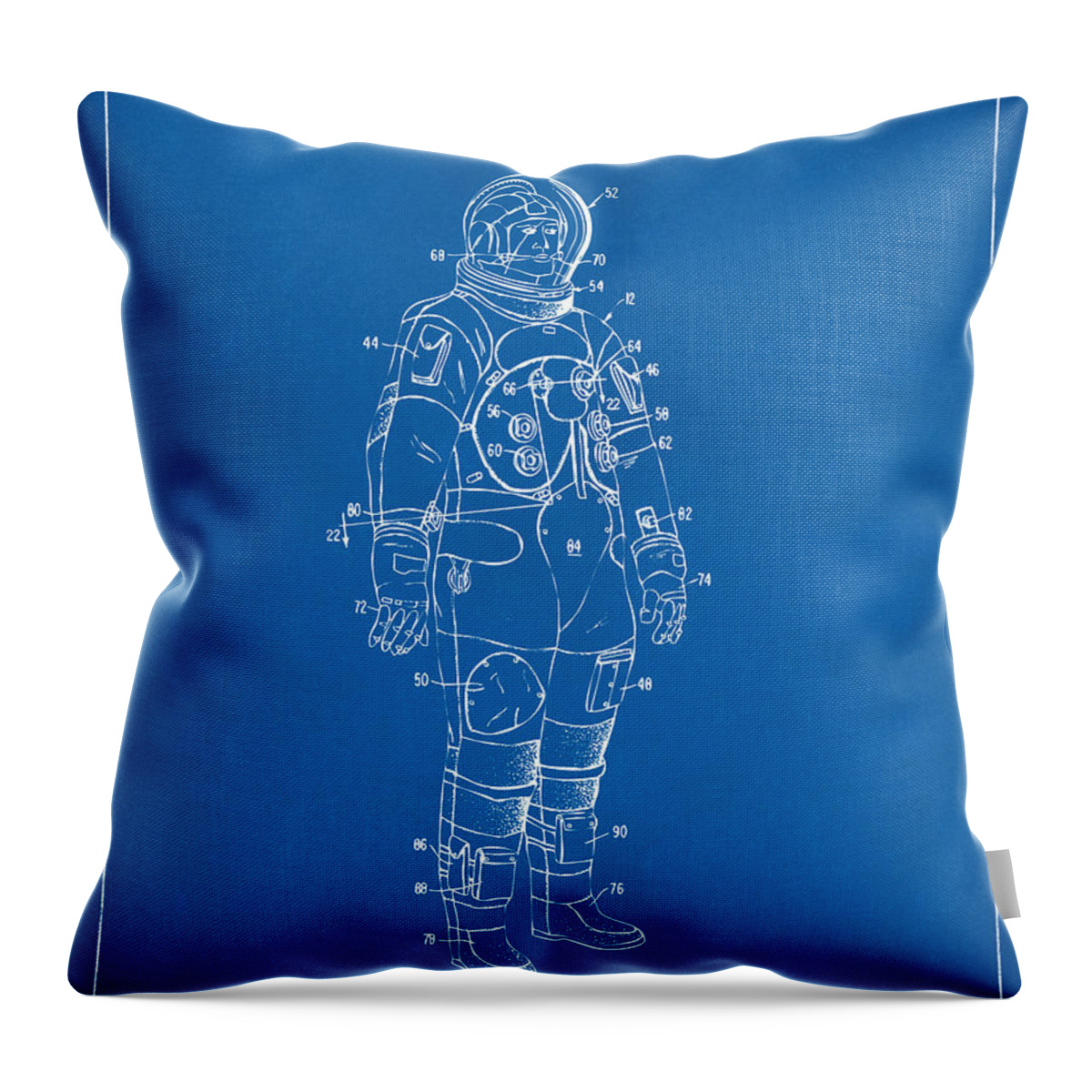 Space Suit Throw Pillow featuring the digital art 1973 Astronaut Space Suit Patent Artwork - Blueprint by Nikki Marie Smith