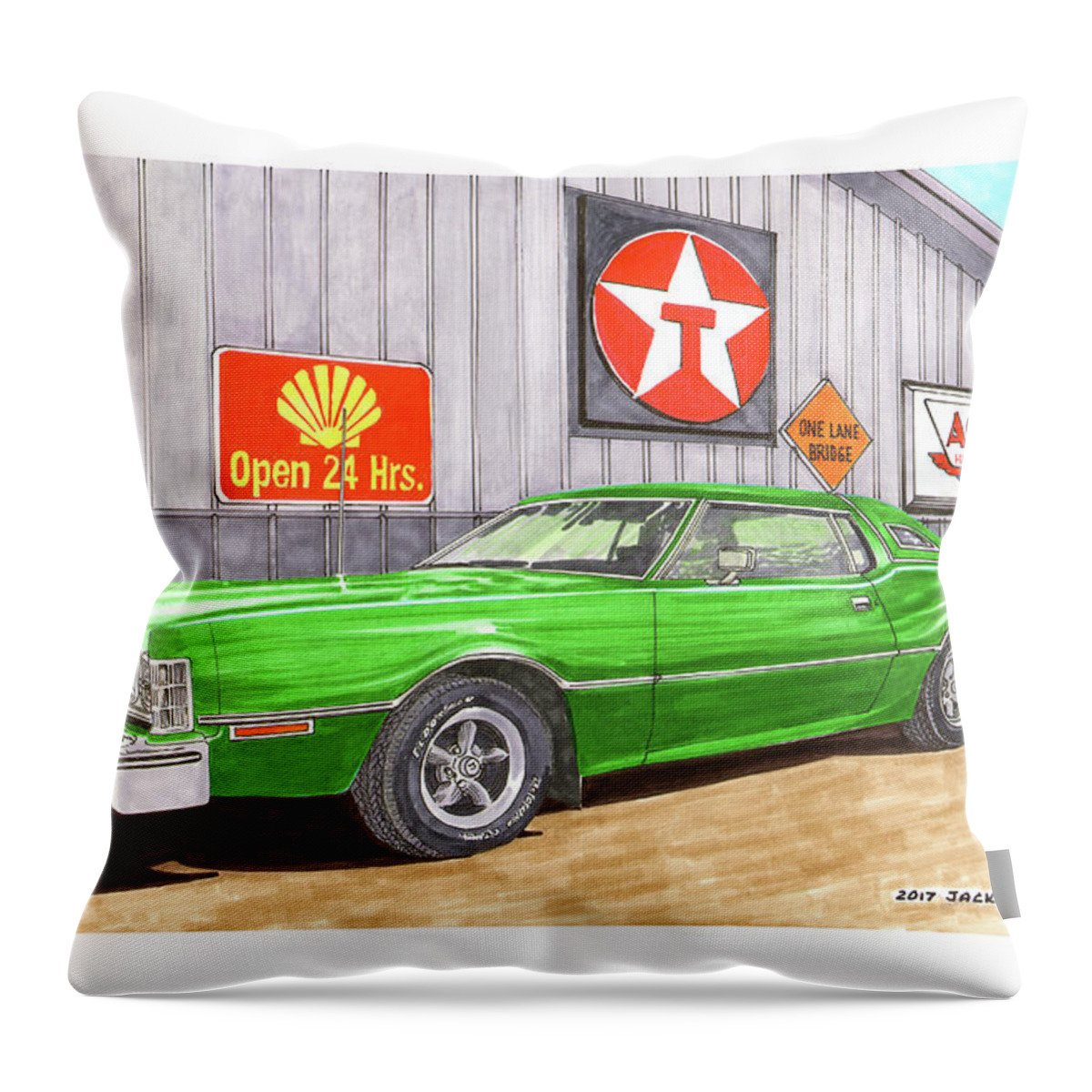 Watercolor Artwork Of The 1976 Ford Thunderbird Which Is A Rear Wheel Drive Automobile Which Was Manufactured By Ford In The United States Over Eleven Model Generations From 1955 Through 2005 Throw Pillow featuring the painting 1976 Ford Thunderbird by Jack Pumphrey
