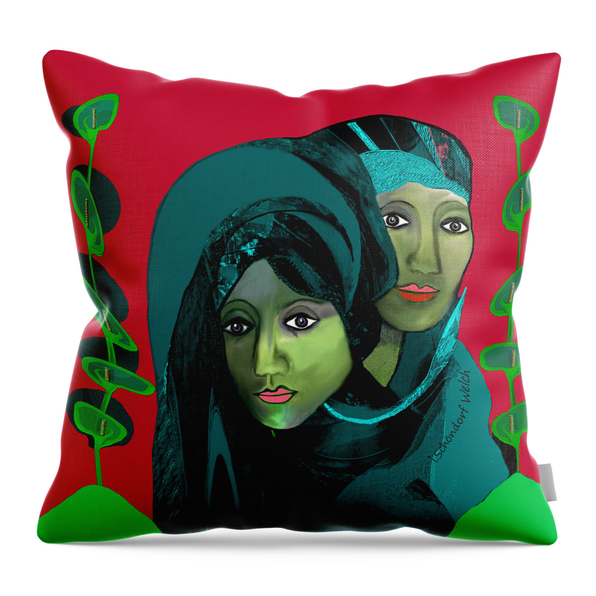 1976 - Gloom Throw Pillow featuring the digital art 1976 - Gloom by Irmgard Schoendorf Welch