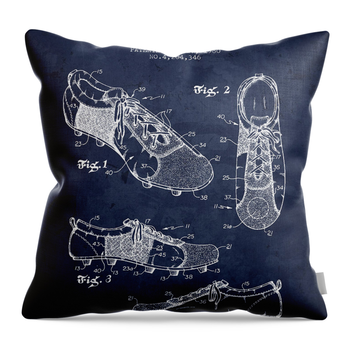 Soccer Throw Pillow featuring the digital art 1980 Soccer Shoe Patent - Navy Blue - NB by Aged Pixel