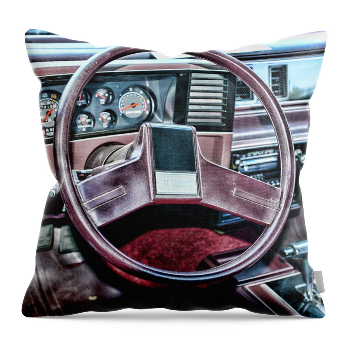 Paul Ward Throw Pillow featuring the photograph 1986 El Camino SS Steering Wheel by Paul Ward