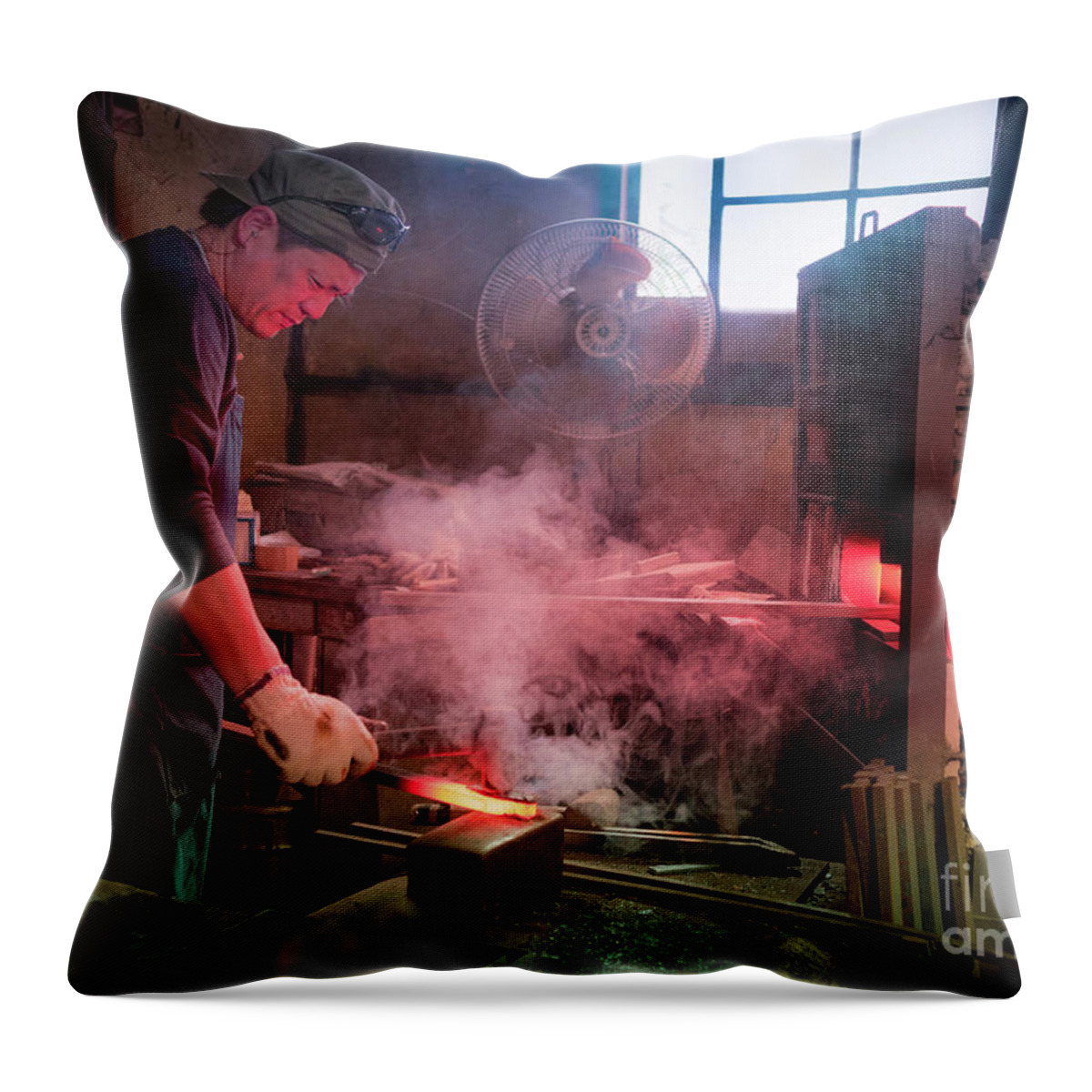 Blacksmith Throw Pillow featuring the photograph 4th Generation Blacksmith, Miki City Japan #2 by Perry Rodriguez