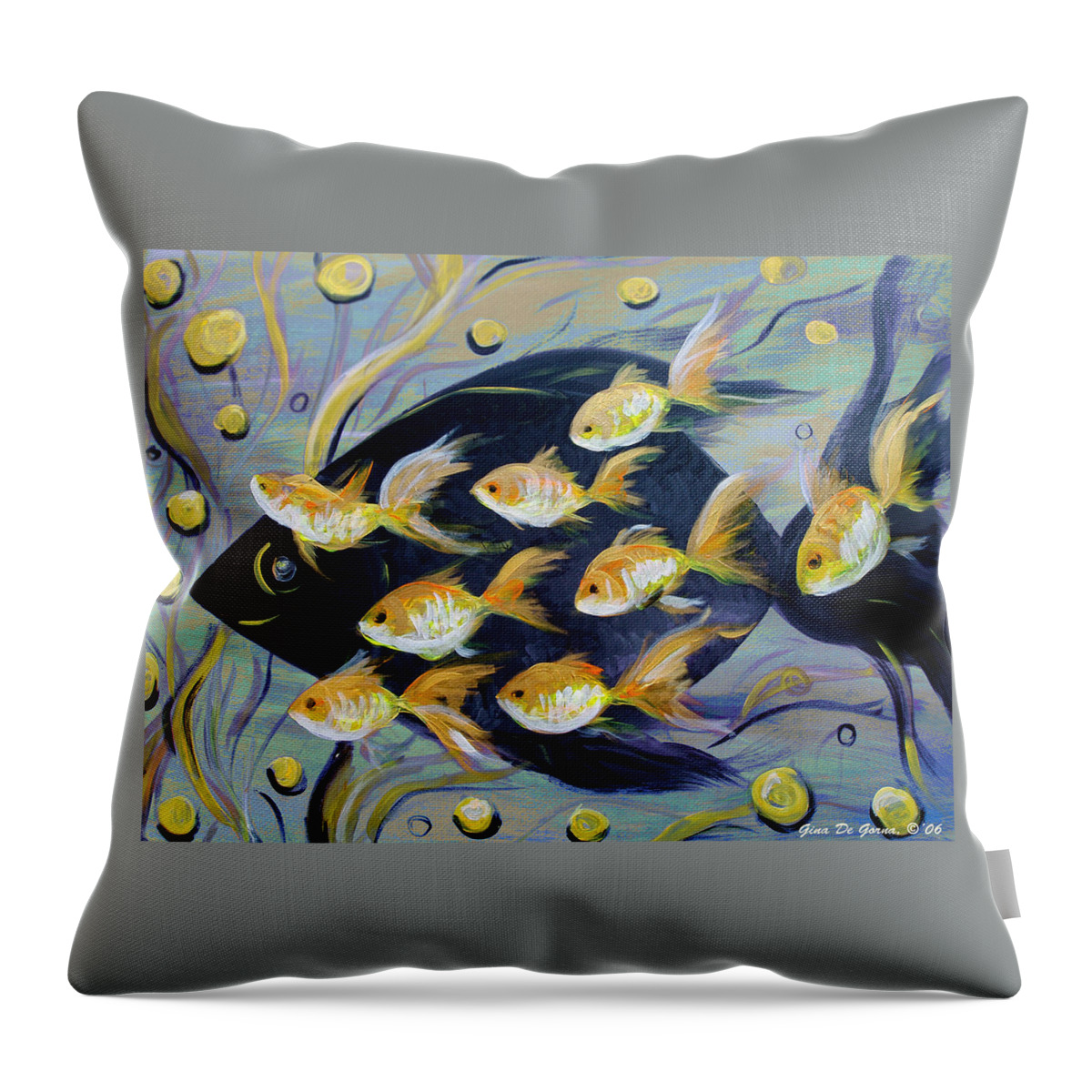 Fish Throw Pillow featuring the painting 8 Gold Fish #2 by Gina De Gorna