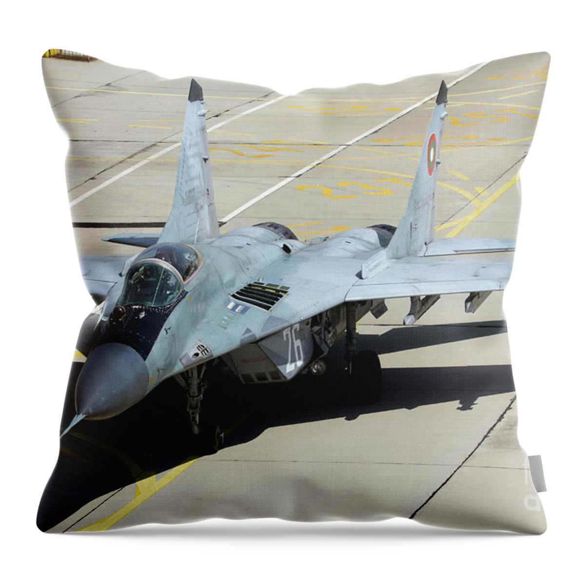 Bulgaria Throw Pillow featuring the photograph A Bulgarian Air Force Mig-29 Aircraft #2 by Anton Balakchiev