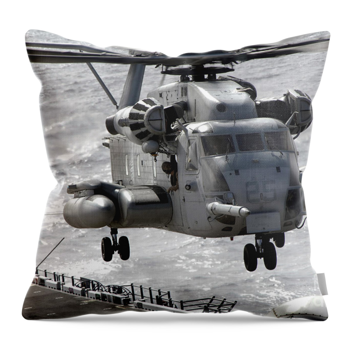 Helicopter Throw Pillow featuring the photograph A Ch-53e Super Stallion Helicopter #2 by Stocktrek Images