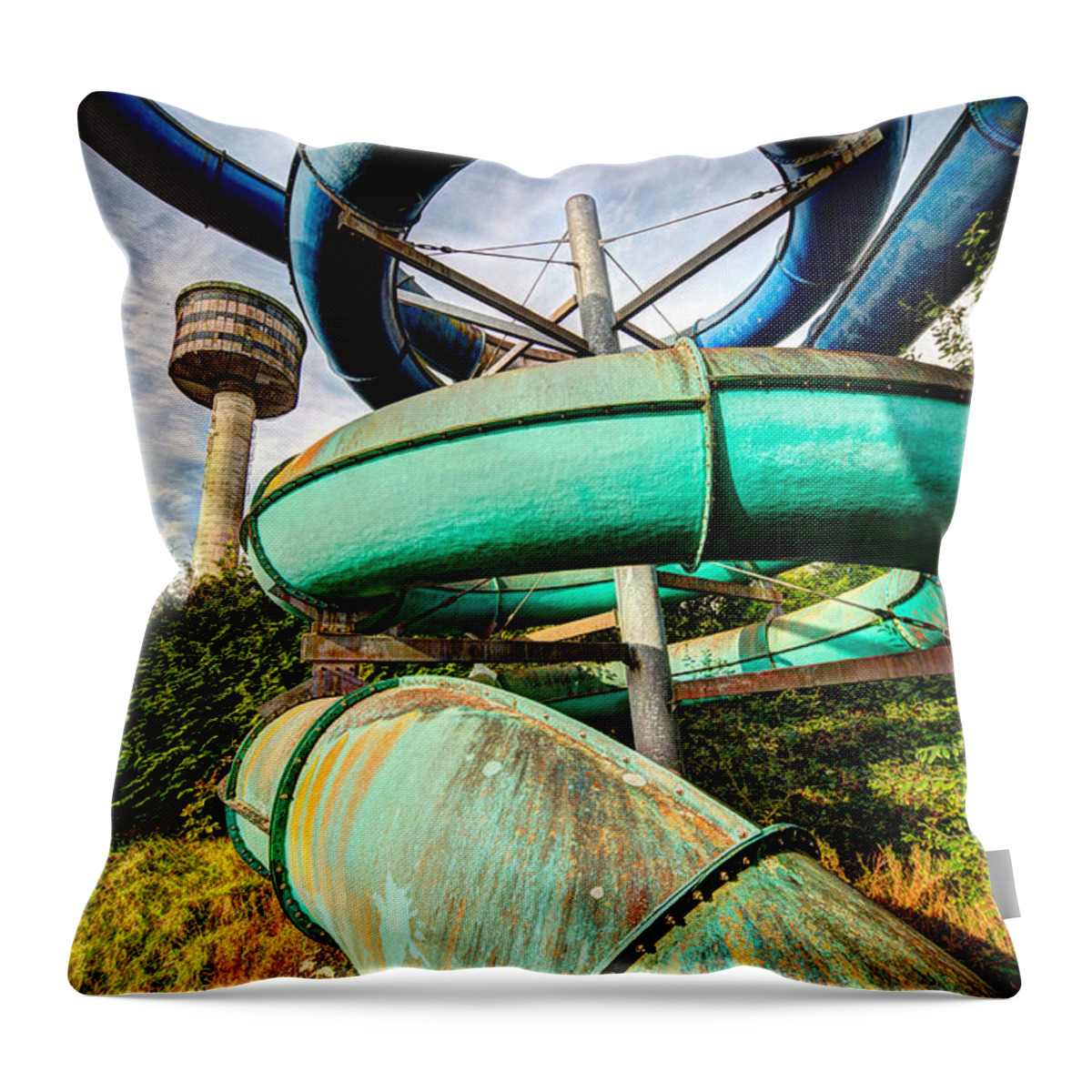 Abandoned Throw Pillow featuring the photograph abandoned swimming pool - Urban exploration #2 by Dirk Ercken