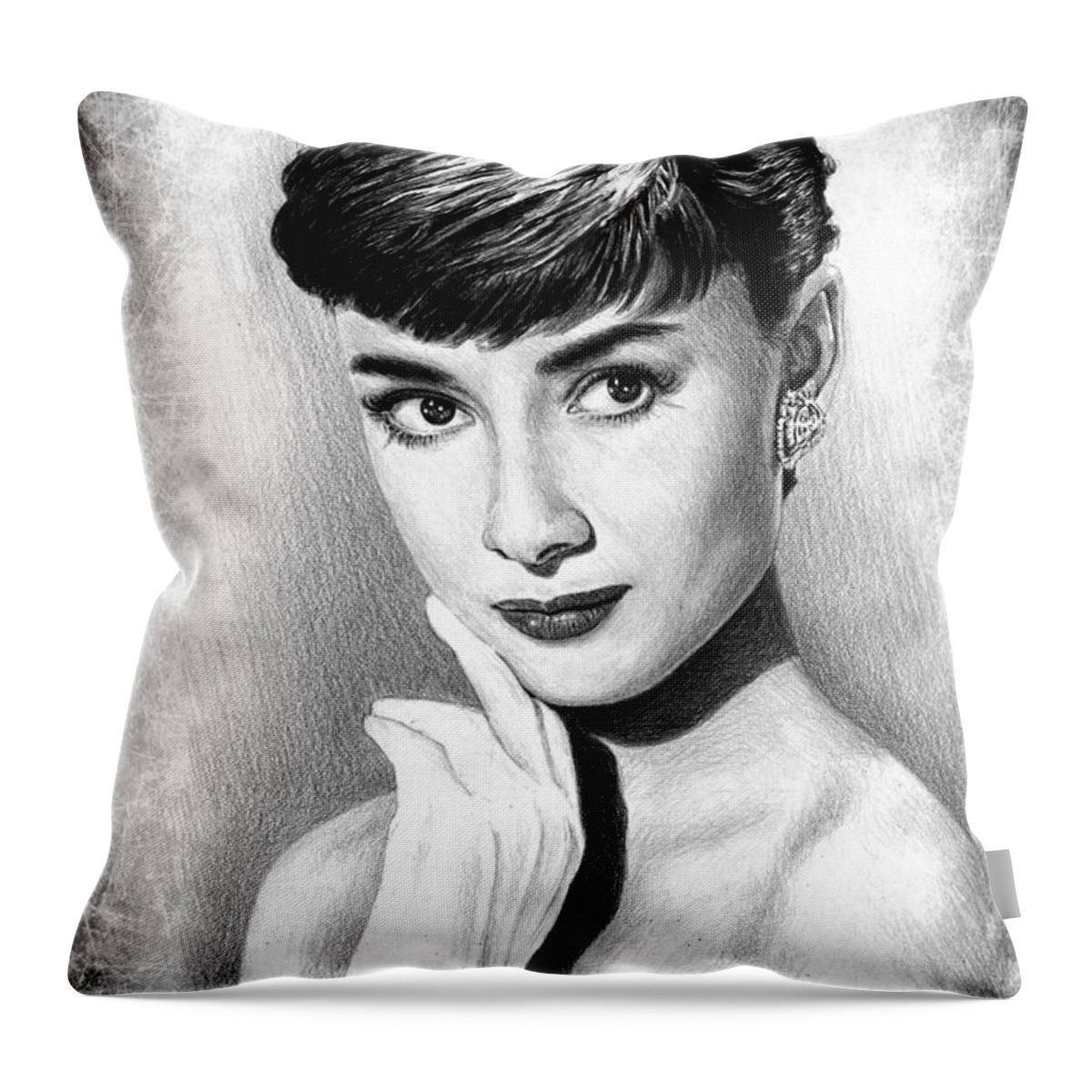 Audrey Hepburn Throw Pillow featuring the drawing Audrey Hepburn #1 by Andrew Read