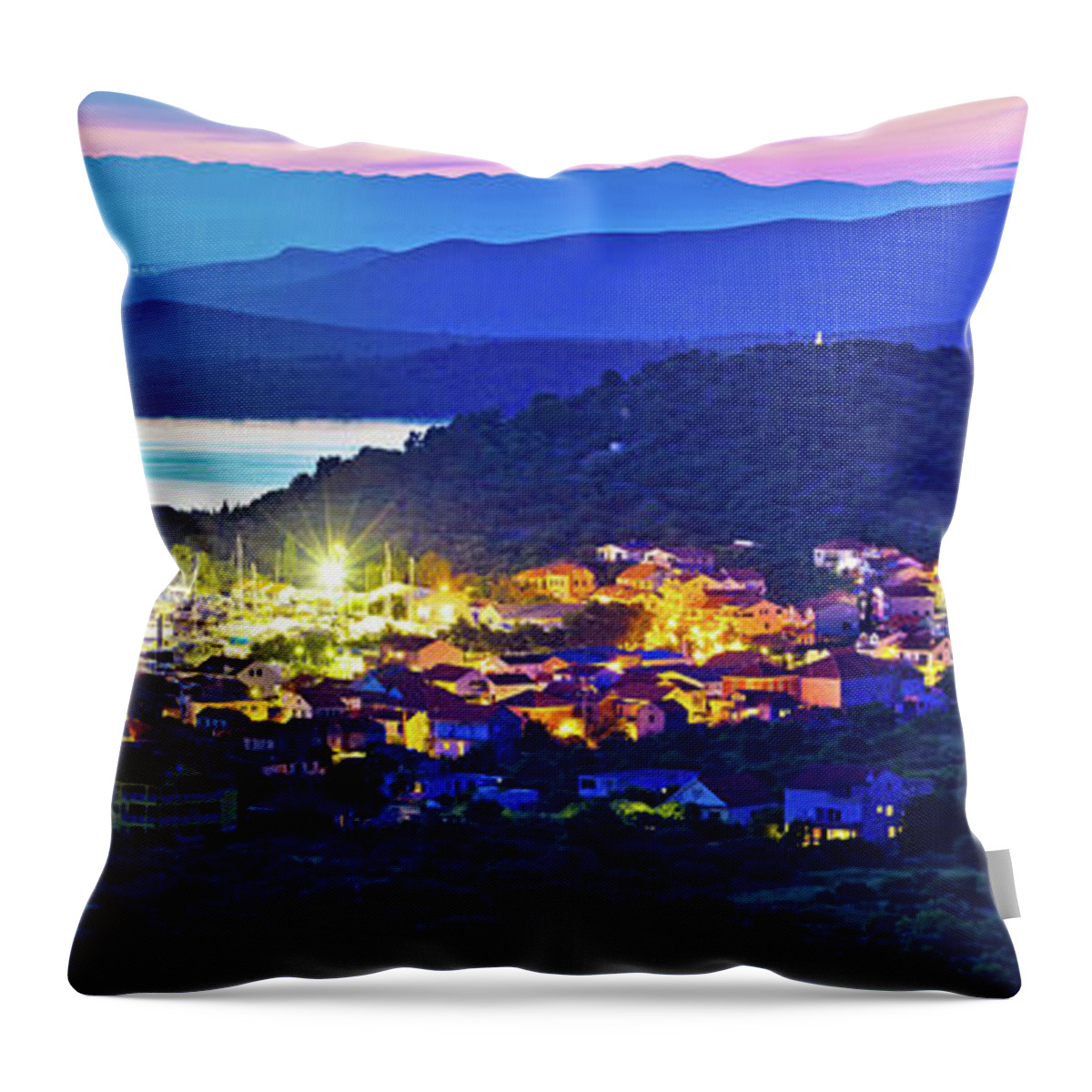Betina Throw Pillow featuring the photograph Betina and Murter island evening panorama #2 by Brch Photography